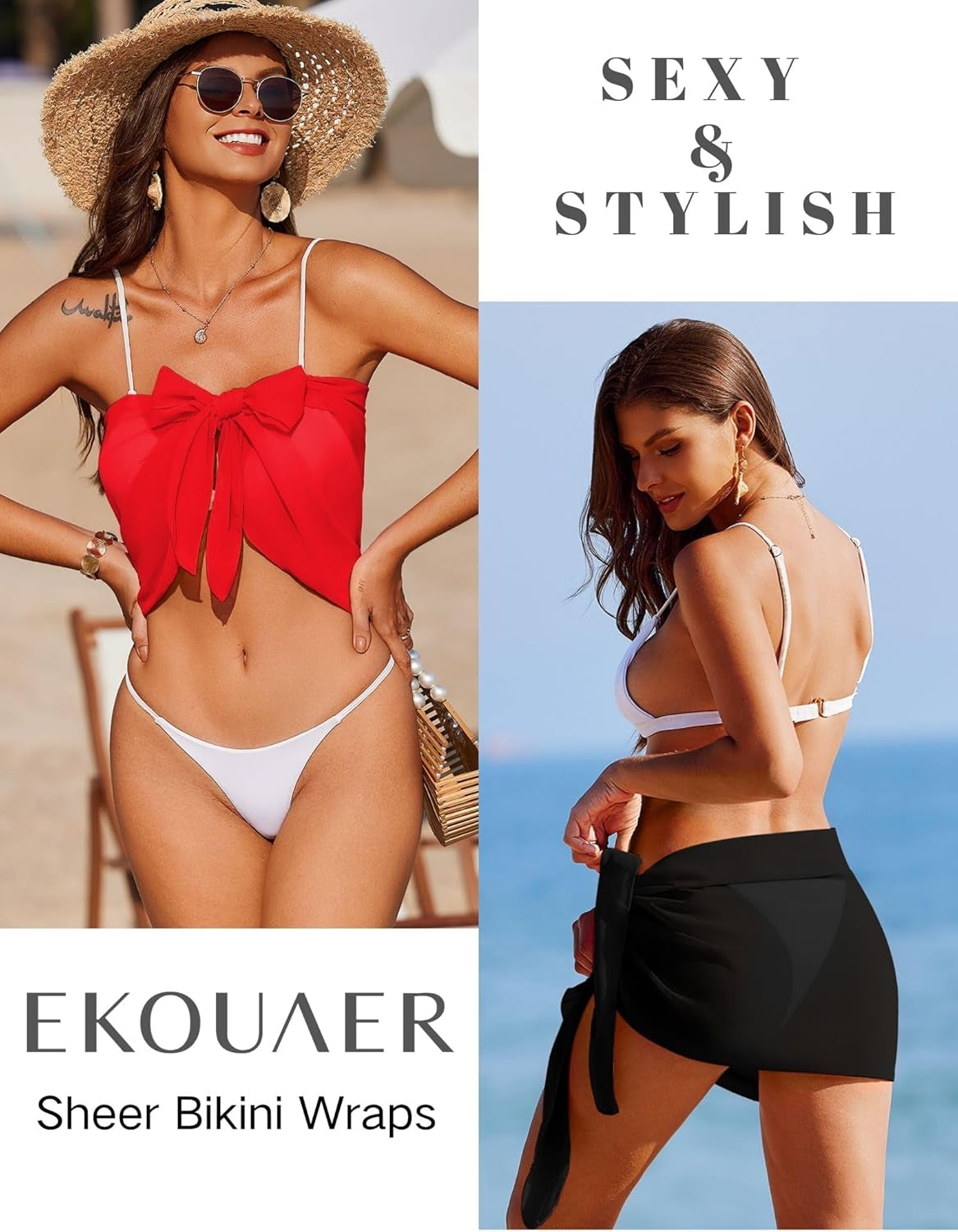 2 Pcs Sarong Coverups for Women Beach Wrap Skirt Chiffon Swimsuit Coverup for Swimwear S-XXL